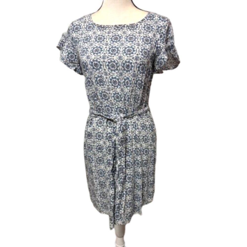 2/$30 Loft Blue & White Print Lightweight Pop Over Above Knee Dress Size S #2251